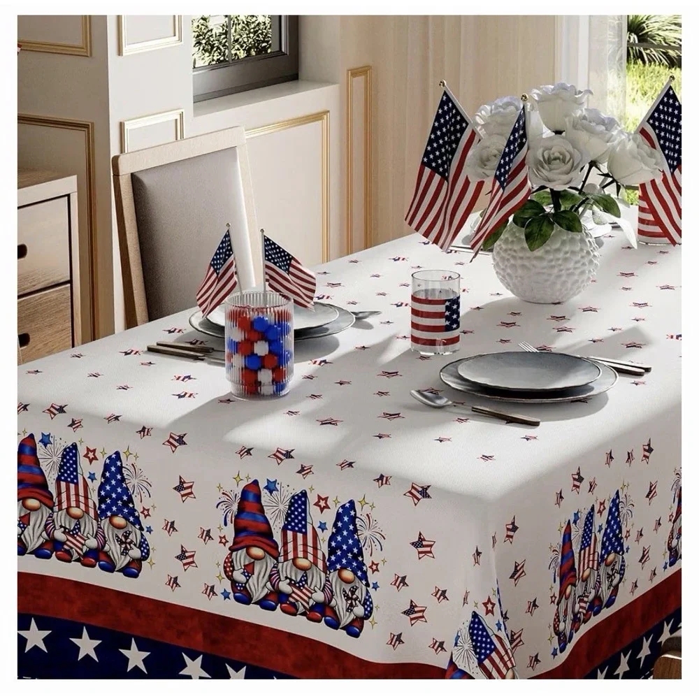 Tablecloth 60x84 Inch Red White and Blue Gnomes Star Patriotic Independence Day